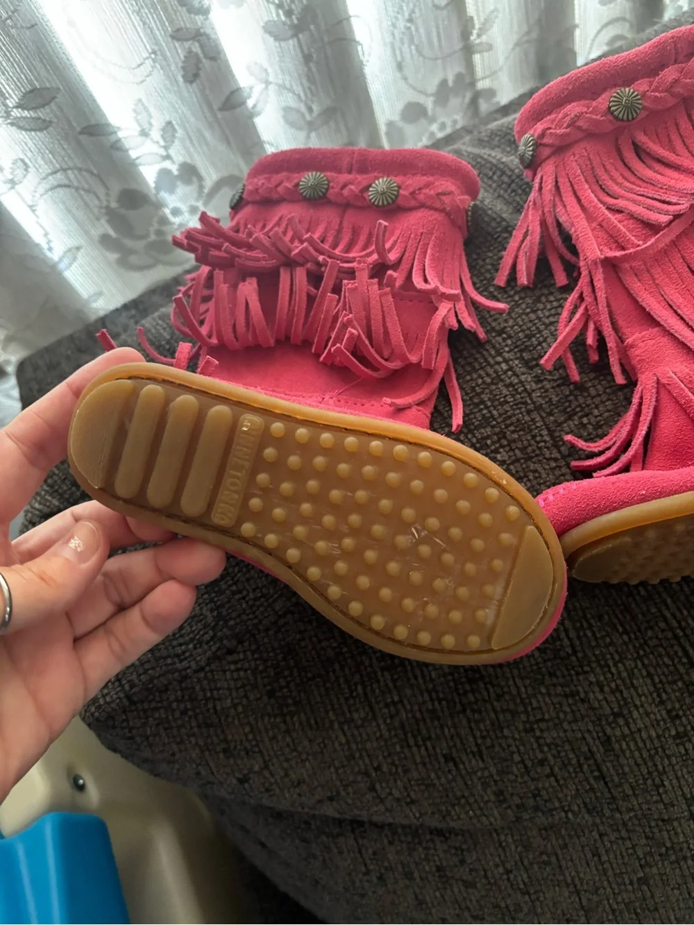 💖 Minnetonka Pink 3 Layer Fringe Moccasin High Calf Toddler Boots 8 Retail $60!!